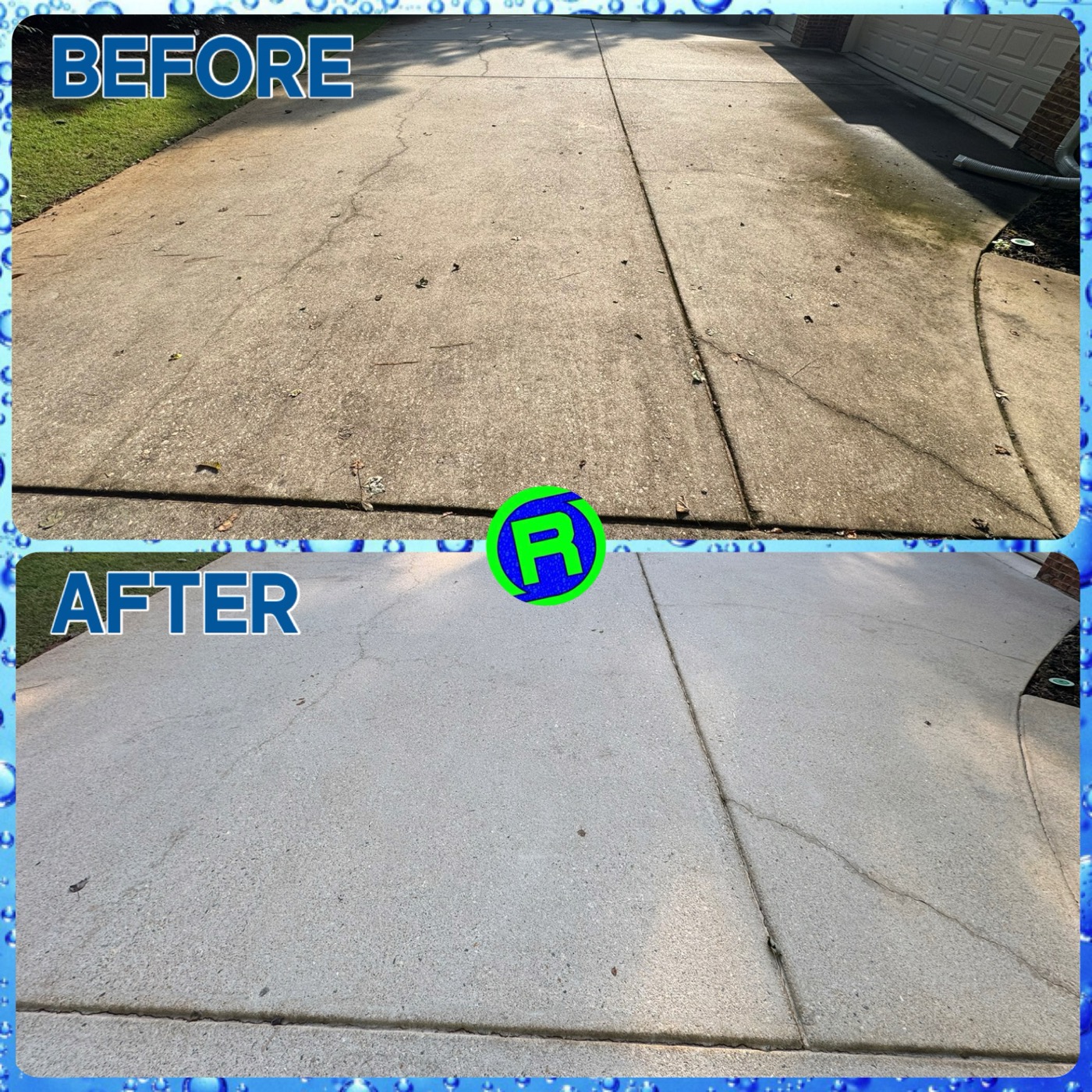 Driveway before and after pressure washing